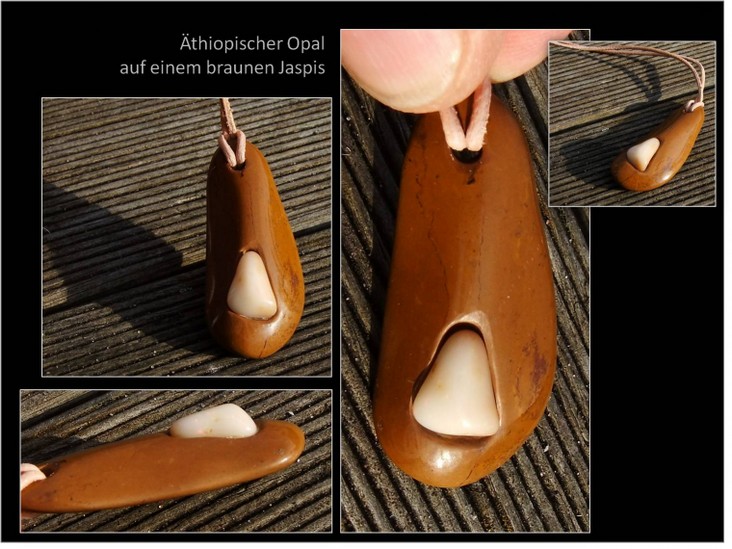 Nr. 0129  Ein milchiger Opal aus Äthiopien auf einem wunderbaren Jaspis (inkl. Lederband)