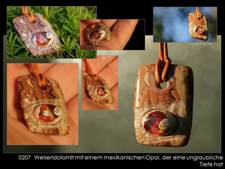 Nr. 0207 Wellendolomit trägt mexikanischen Opal (inkl. Lederband)
